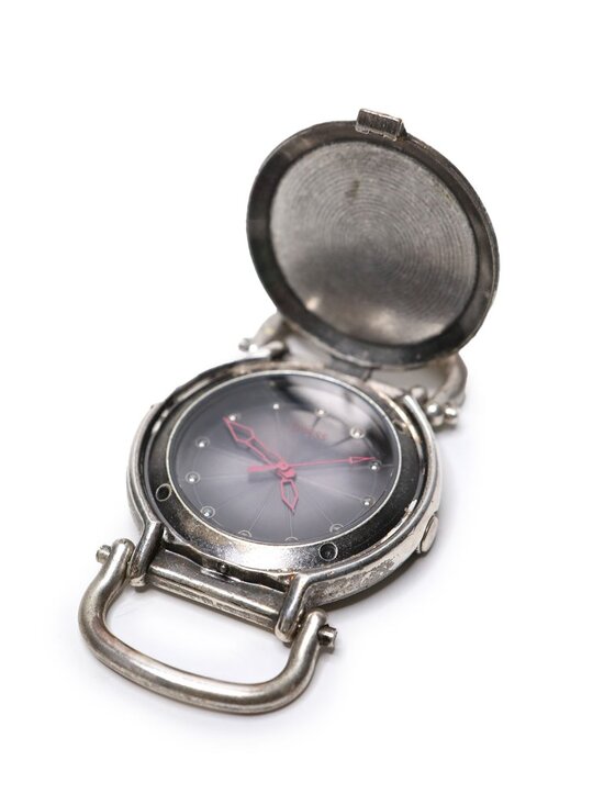 Guess Other - Vintage Guess Silver Tone Flip Top Pocket Watch Red Hands Japan Movt New Battery